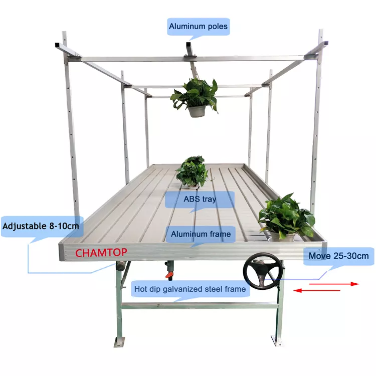 Easily Assembled Adjustable Abs Ebb And Flow Growing Table Hydroponic System Ebb Flood Seedbed Greenhouse Rolling Bench