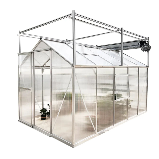 Windowed Flowering Triangular PC Sheet Aluminum Garden Greenhouse