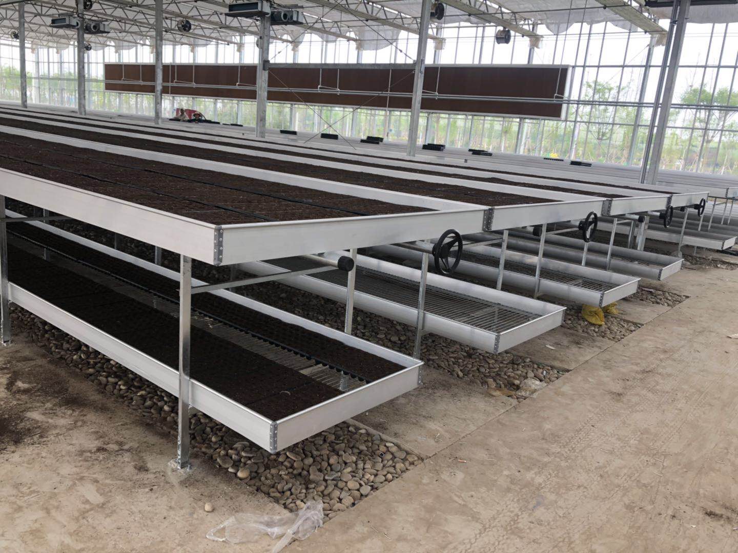 Sliding greenhouse rolling bench